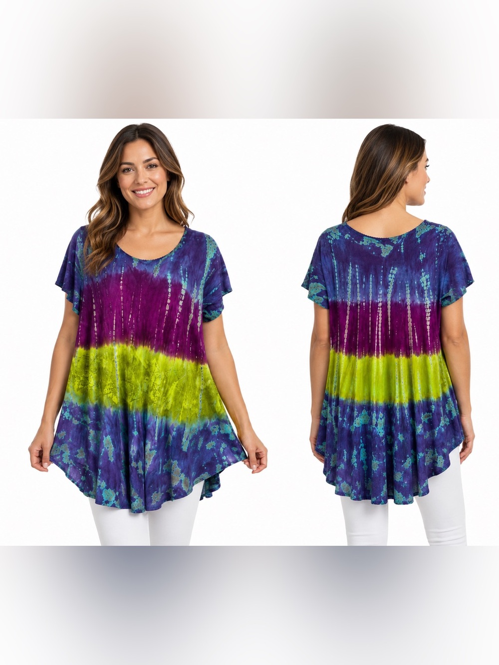 Papa Vancouver Tie Dye Rayon Tunic Dress Cover Up Boho Festival O/S